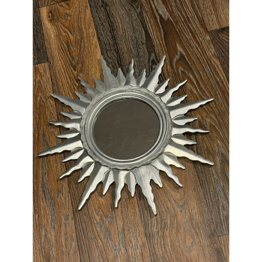 Vintage MCM Sunburst Starburst Mirror 15" Silver Gold Made in Taiwan